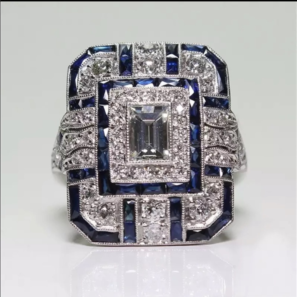 Sterling Silver with a real sapphires Cocktail Ring